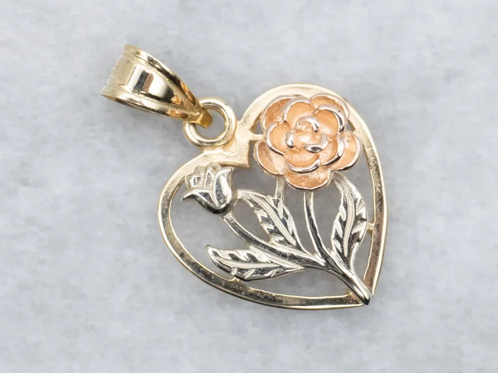 Tri-Color Gouden Heart Shaped Flower Pendant met bouten en moeren