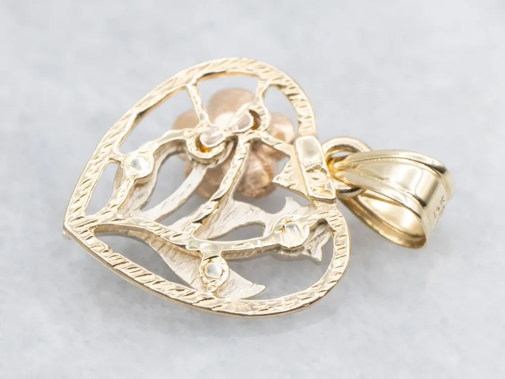 Tri-Color Gouden Heart Shaped Flower Pendant met bouten en moeren