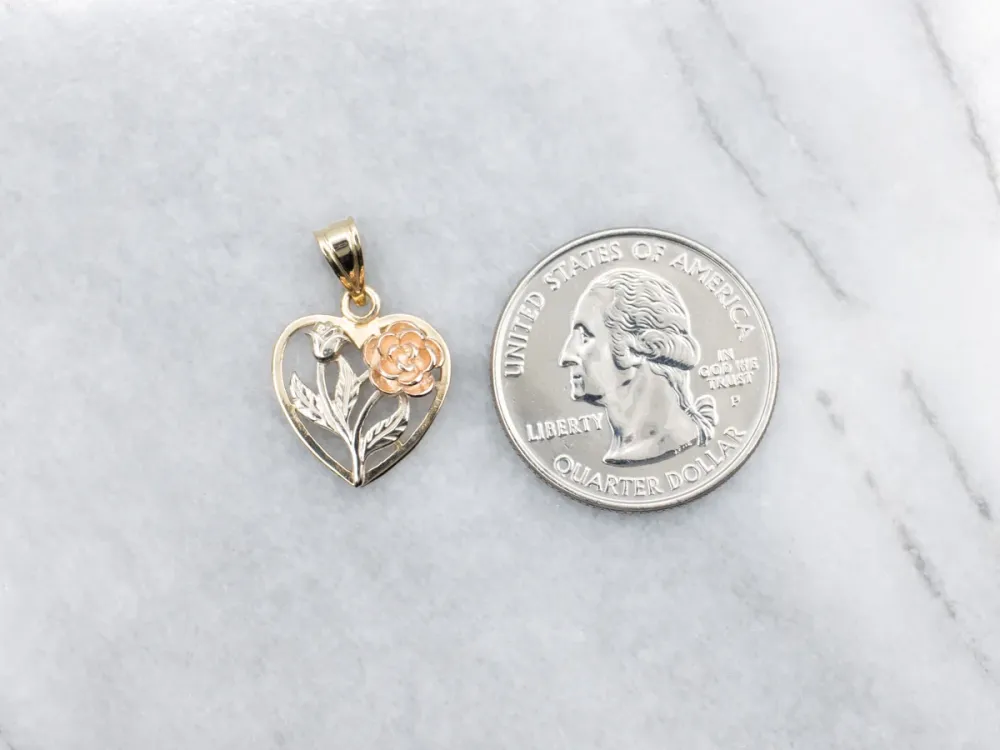 Tri-Color Gouden Heart Shaped Flower Pendant met bouten en moeren