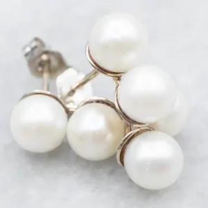 Triple Saltwater Pearl Stud Earrings