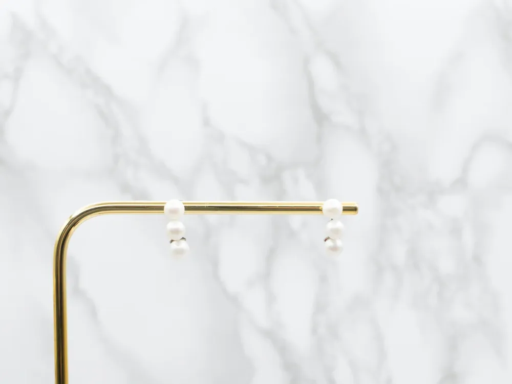 Triple Saltwater Pearl Stud Earrings