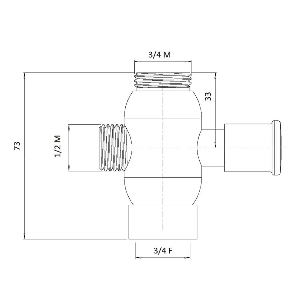 Domed messing diverter 3/4M, 3/4F and 1/2M bronze connection