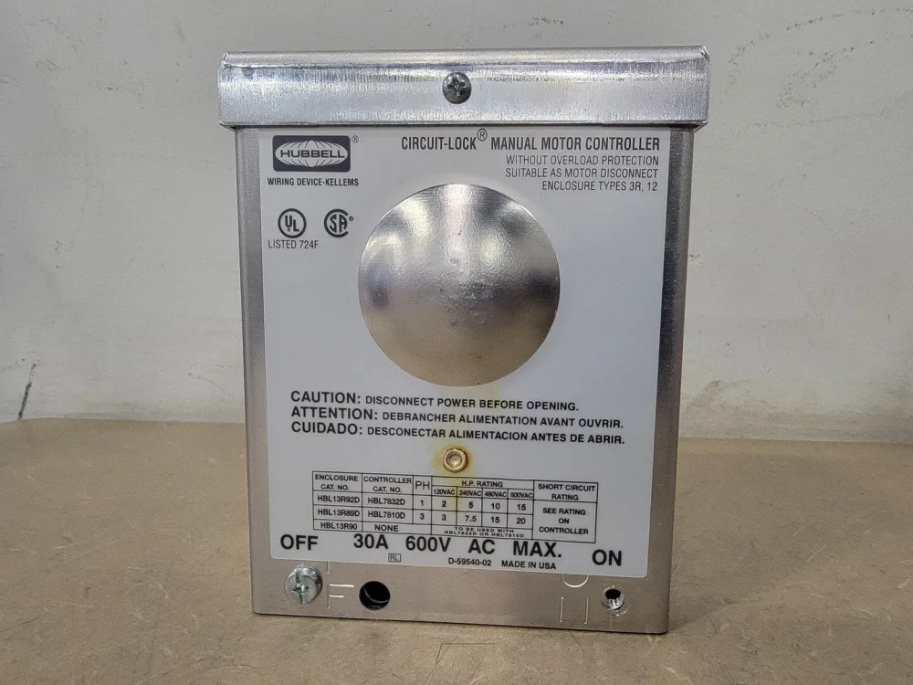 Heavy Duty 30 Amp, 3 Pole, 600 Volt Motor Disconnect HBL13R89D