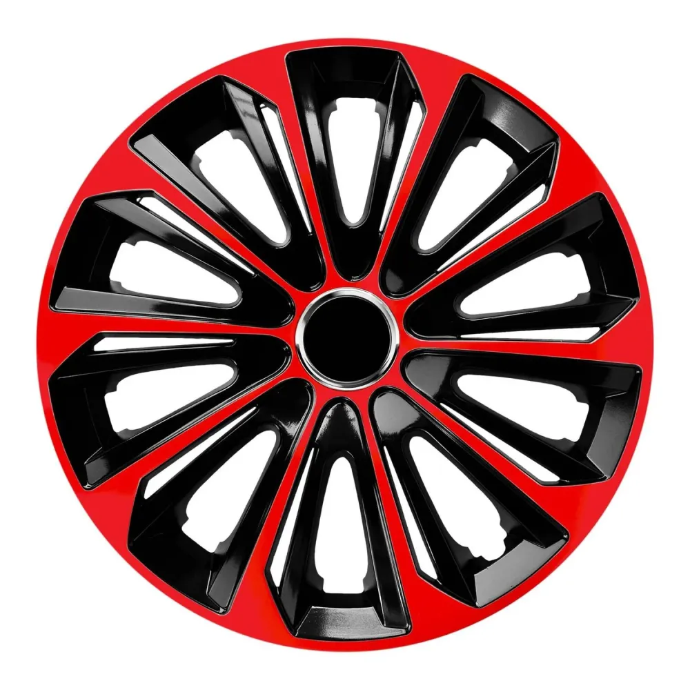 NRM - wieldoppen 14" - zwart met rood - set van 4 stuks - ABS / Duurzaam / Resistant chromen uitvoering