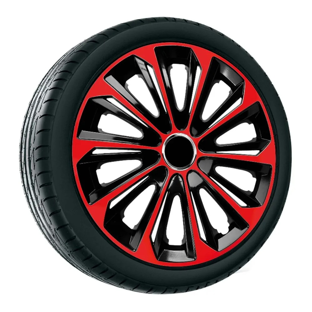 NRM - wieldoppen 14" - zwart met rood - set van 4 stuks - ABS / Duurzaam / Resistant chromen uitvoering