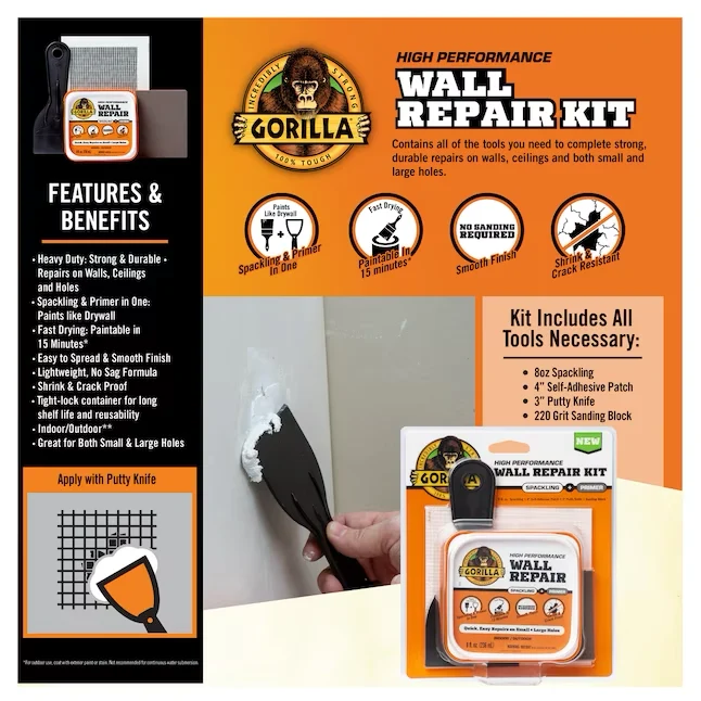 Gorilla Wall Repair 8-oz Interior/Exterior Wit Spackling Kit