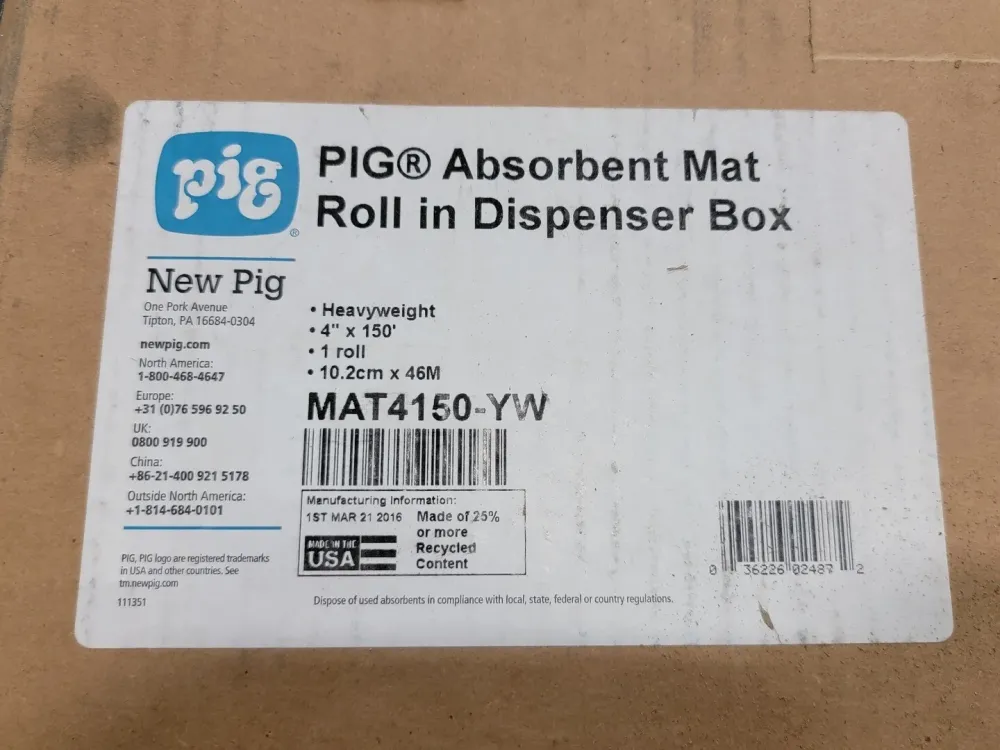4 . x 150 ft Absorbent Mat Roll MAT4150-YW