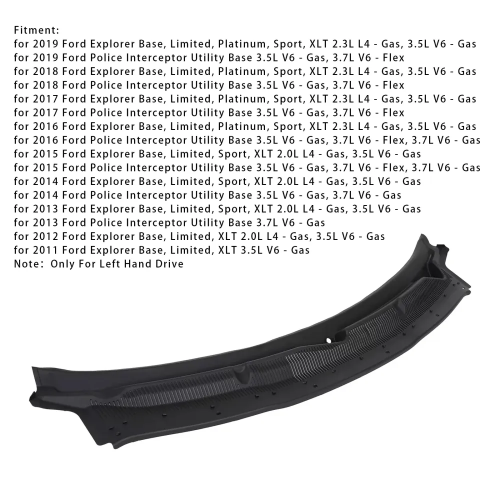 2016-2019 Ford Explorer Base, Limited, Platinum, Sport, XLT 2.3L L4 - Gas, 3.5L V6 - Gasvoorruit Cowl Grille Top BB5Z78022...