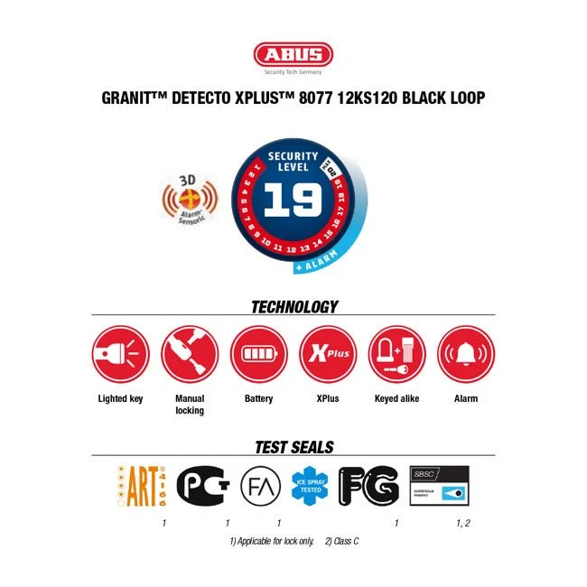 Abus 8077 Granit Detecto X-plus slot & zwarte lusketting