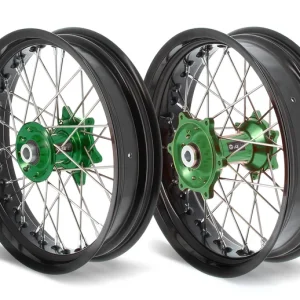 ART SM Compleet voor- en achterwiel 17x3,50/17x4,50 zwarte velg/groene naaf Kawasaki