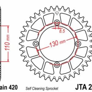 JT SPROCKETS Aluminium ultralicht zelfreinigend achtertandwiel 215 - 420