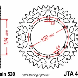 JT SPROCKETS Aluminium ultralicht zelfreinigend achtertandwiel 460 - 520