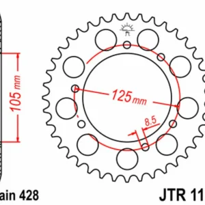 JT SPROCKETS Staal standaard achtertandwiel 1134 - 428