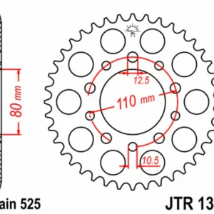 JT SPROCKETS Staal standaard achtertandwiel 1332 - 525