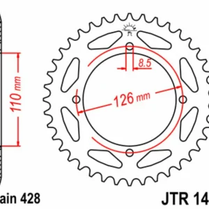 JT SPROCKETS Staal standaard achtertandwiel 1466 - 428