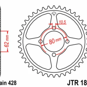 JT SPROCKETS Staal standaard achtertandwiel 1843 - 428