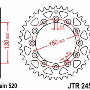 JT SPROCKETS Staal standaard achtertandwiel 245/2 - 520