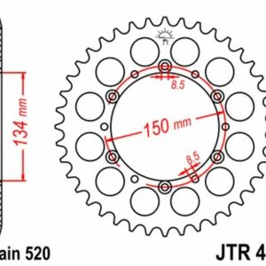 JT SPROCKETS Staal standaard achtertandwiel 460 - 520