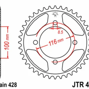 JT SPROCKETS Staal standaard achtertandwiel 462 - 428