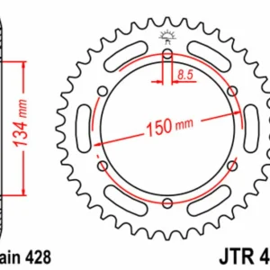 JT SPROCKETS Staal standaard achtertandwiel 463 - 428