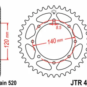 JT SPROCKETS Staal standaard achtertandwiel 487 - 520