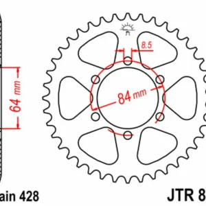 JT SPROCKETS Staal standaard achtertandwiel 809 - 428