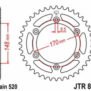 JT SPROCKETS Staal standaard achtertandwiel 828 - 520