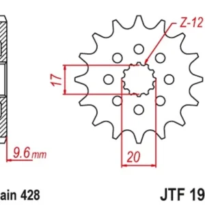 JT SPROCKETS Staal standaard voortandwiel 1905 - 428