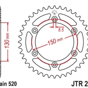 JT SPROCKETS Staal zelfreinigend achtertandwiel 251 - 520
