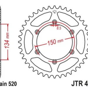 JT SPROCKETS Staal zelfreinigend achtertandwiel 460 - 520