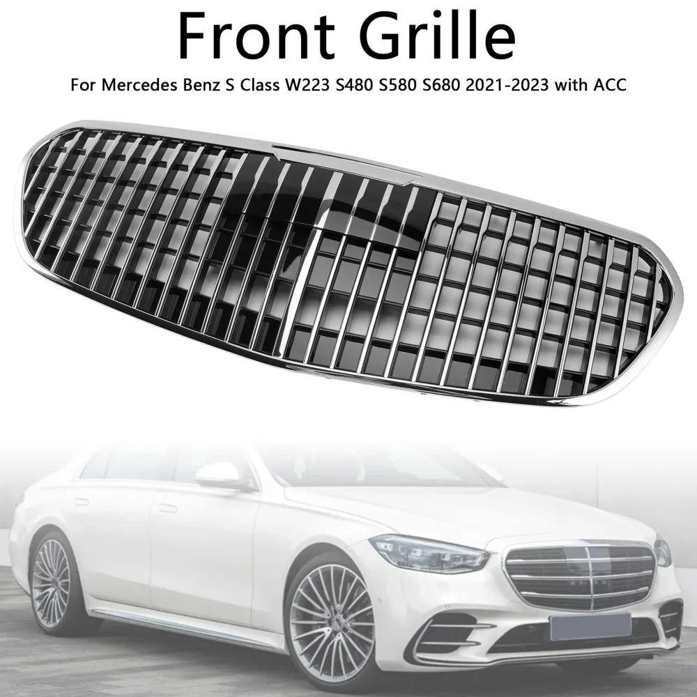 Mercedes Benz S-Klasse 2021-2023 W223 S480 S580 S680 + Chromen voorbumpergrille met ACC