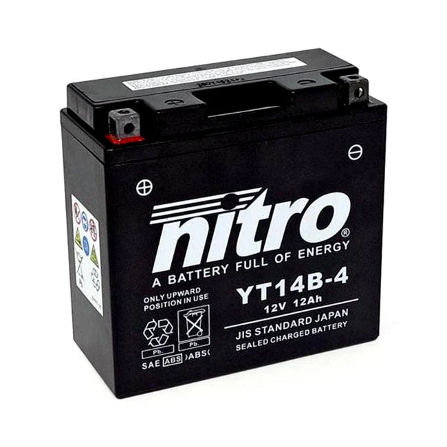 Nitro verzegelde YT14B-4 AGM motorfietsaccu 12 Ah