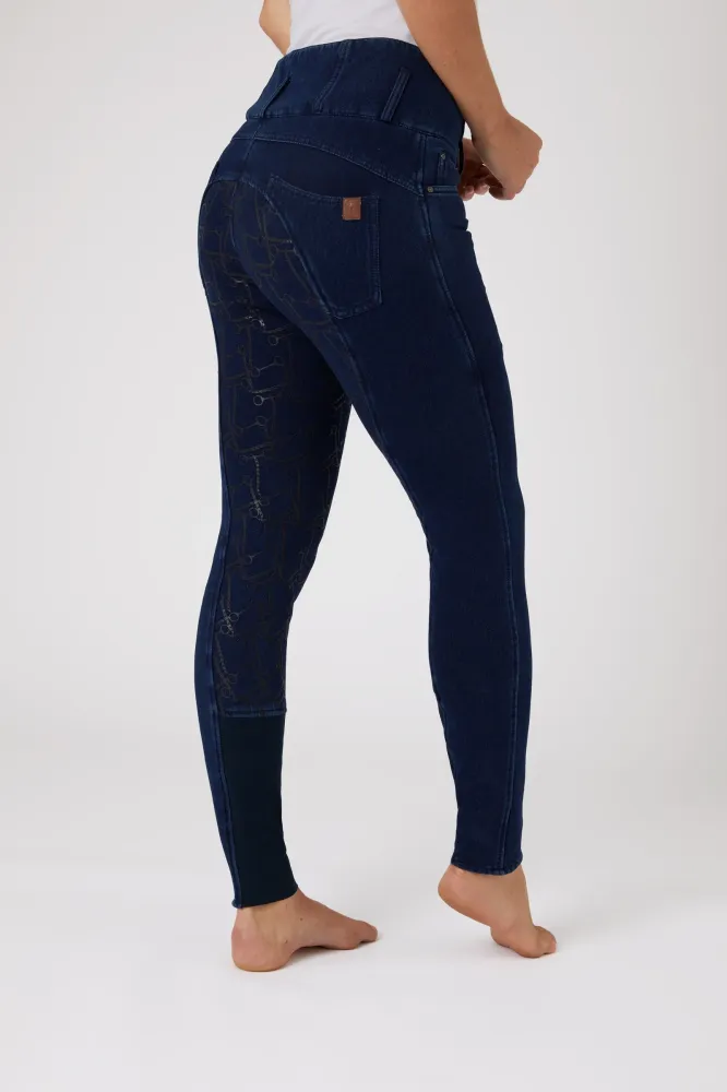 Kacy Women's Denim Thermo Full Seat Breeches Dark Zeeblauw 8
