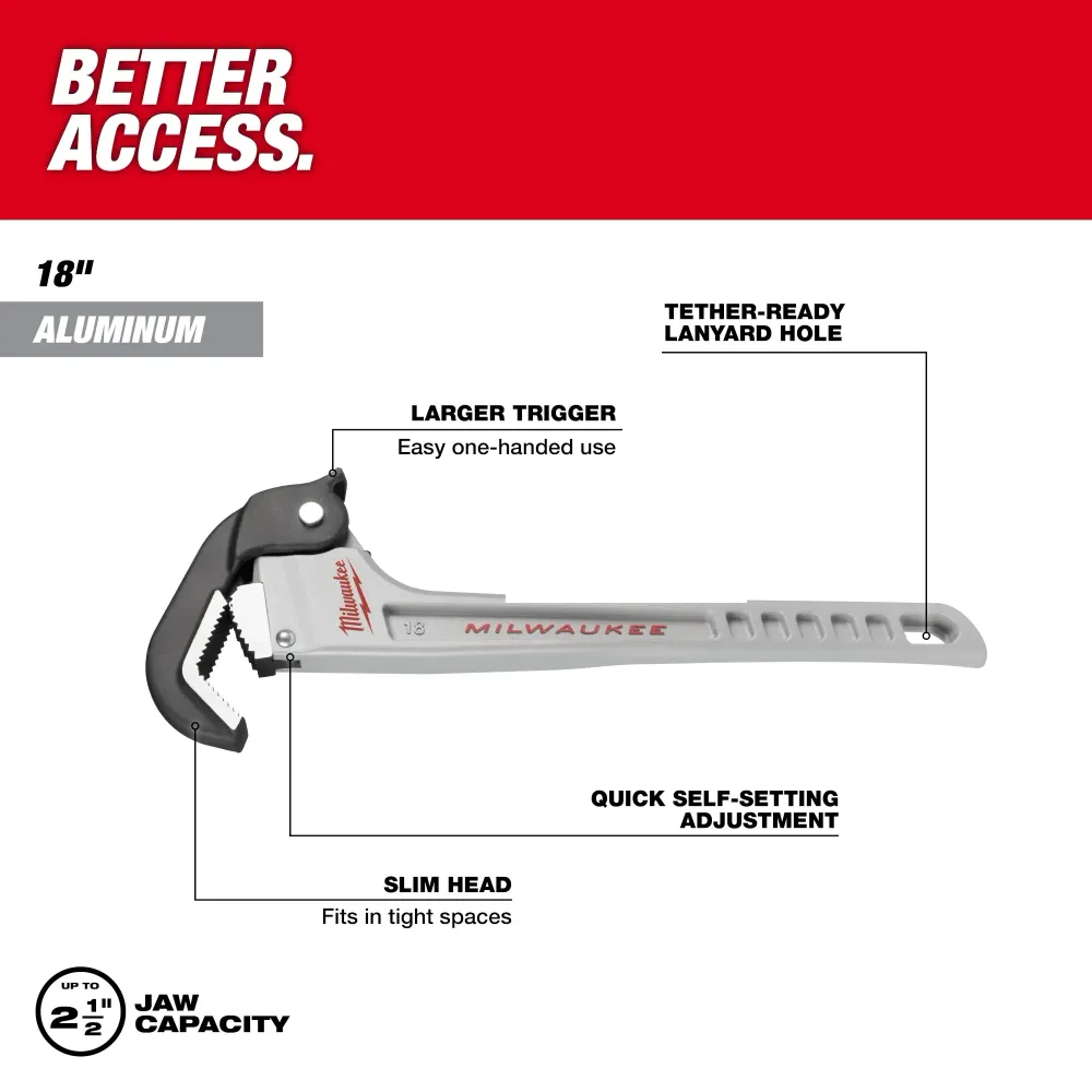 MILWAUKEE 18" Lichtmetaal Self-Adjusting Pipe Wrench