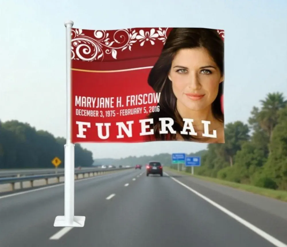 Ruby Funeral Car Flag and Pole compatibel met VW Golf 7