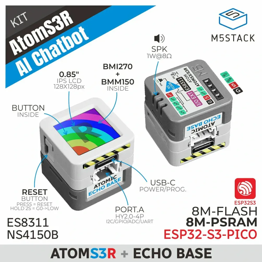 OEM-kwaliteit M5Stack AtomS3R AI Chatbot Kit (8MB PSRAM)