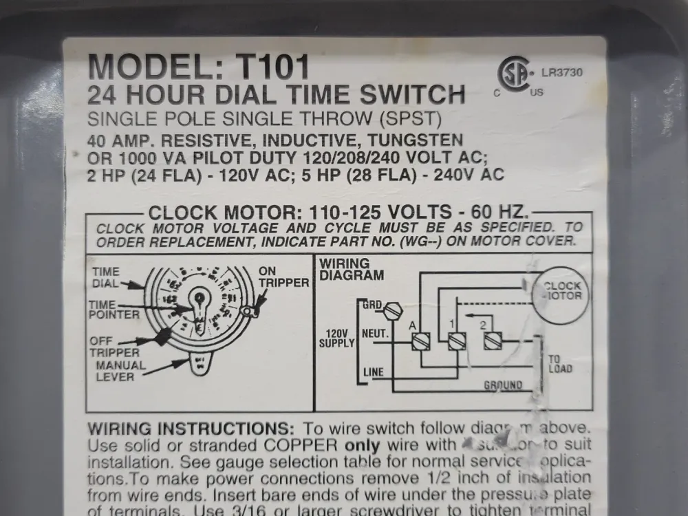 24hr Heavy-Duty Mechanical Dial Time Switch T101