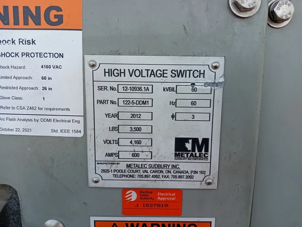 E-Gemarkeerd 4160 Volts 600 Amp High Voltage Switch 122-5-DDM1