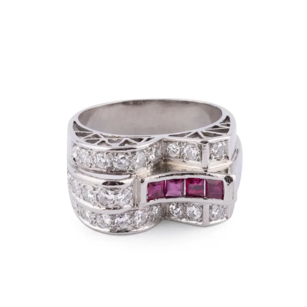 Ring Tank platinum Diamond Ruby met 2 Jaar Garantie