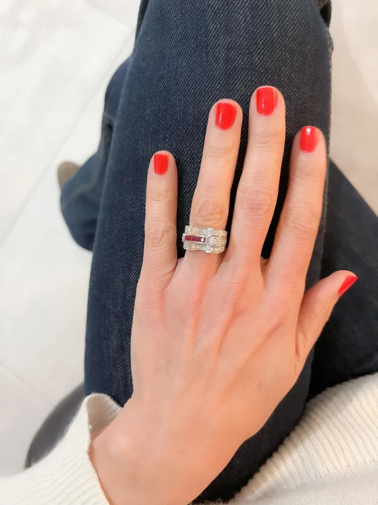 Ring Tank platinum Diamond Ruby met 2 Jaar Garantie