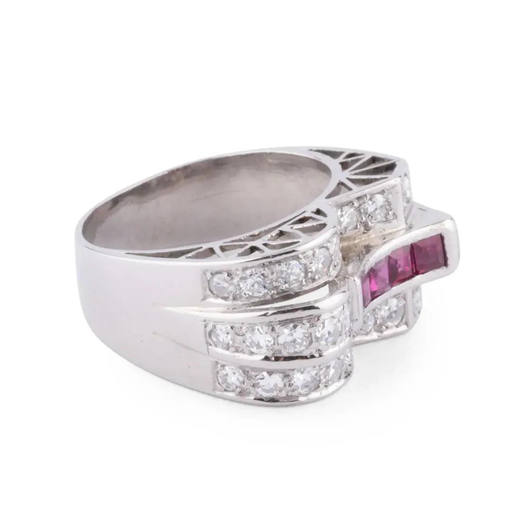 Ring Tank platinum Diamond Ruby met 2 Jaar Garantie